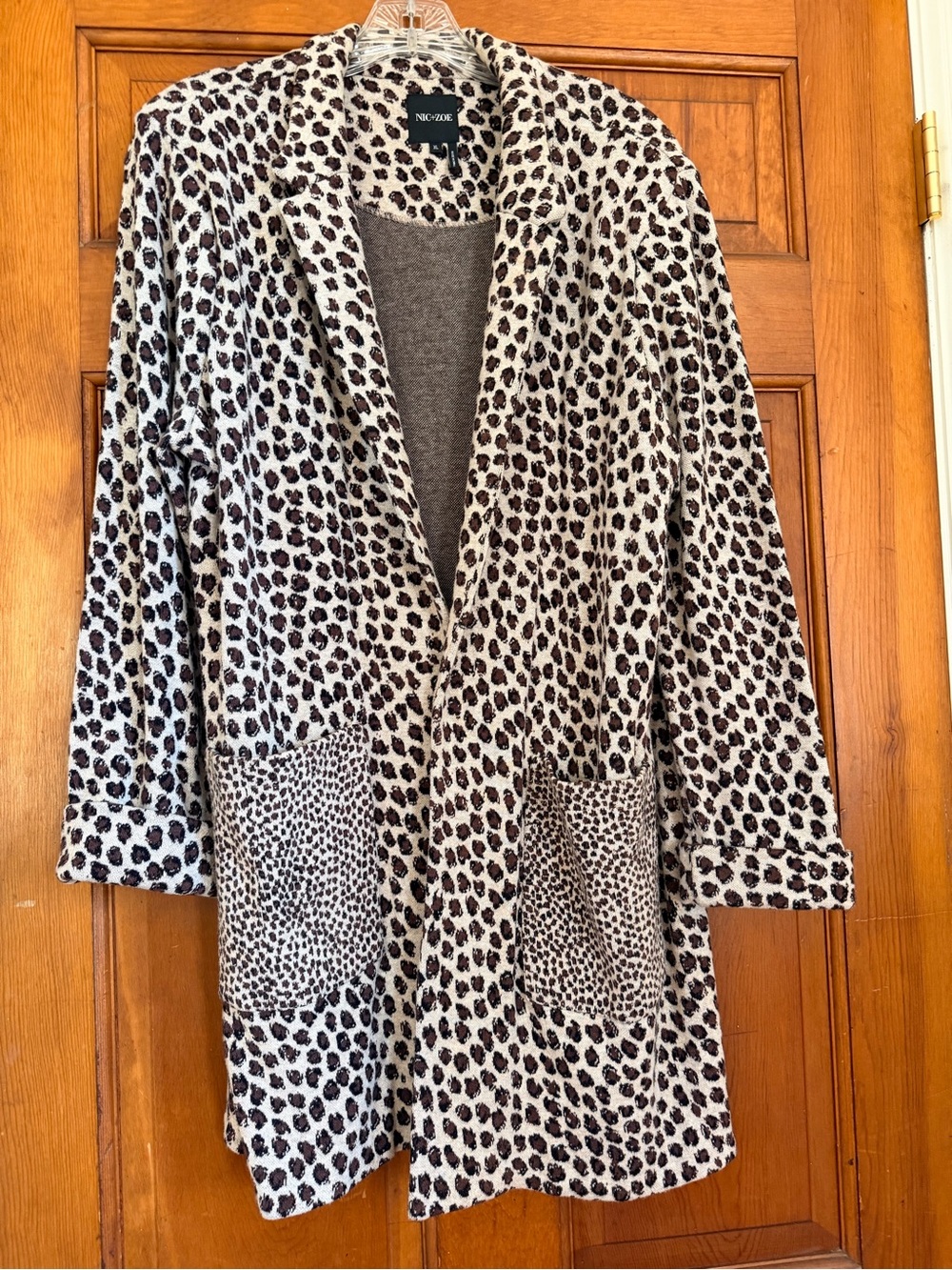 NIC+ZOE Cream and Black Leopard-Print Open Blazer
